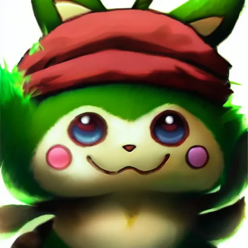 Image similar to teemo, a pokemon card of teemo, pokemon card scan