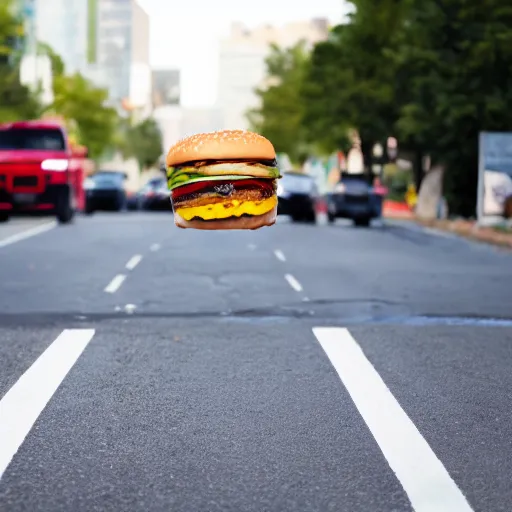 Image similar to a cheeseburger crossing the street