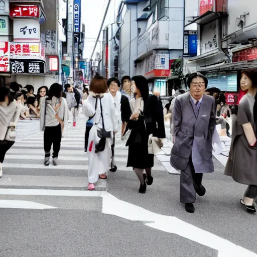 Prompt: japanese women and men on a japan street, still of a cnn documentary ( 2 0 1 5 )