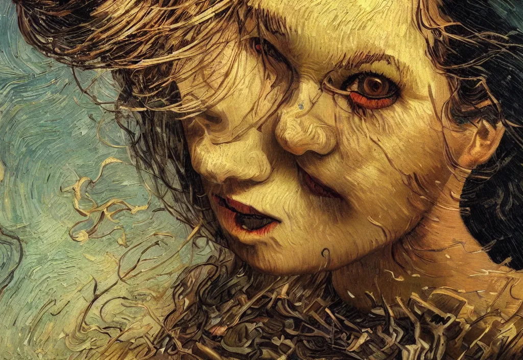 Image similar to little girl as the death by Karol Bak and Vincent Van Gogh, 8k, trending on artstation, hyper detailed, cinematic