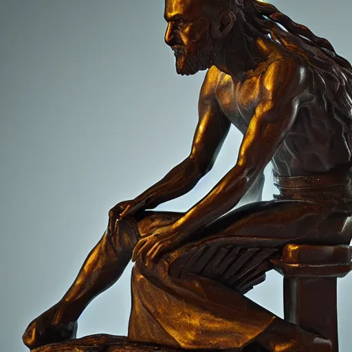 Prompt: thinker statue sitting on throne from games of throne 4k painting