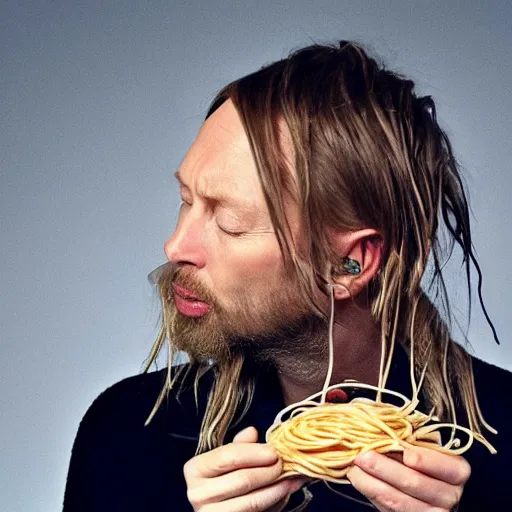 Prompt: thom yorke eating spaghetti
