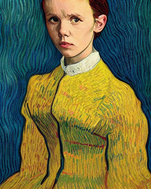 Prompt: portrait of millie bobby brown by vincent van gogh, digital art