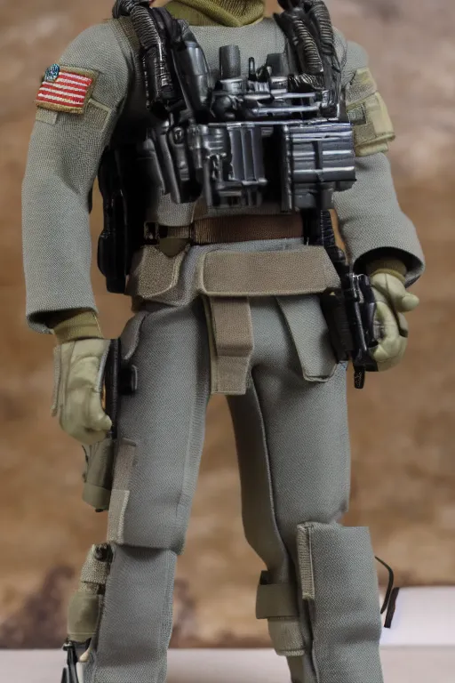 Prompt: 8 k high definition, 1 9 8 0 hasbro style gi joe action figure, full body, highly detailed, sci fi, joytoy, gi joe classified, tactical gear, mecha, photorealistic