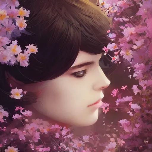 Image similar to kittens in flowers, intricate complexity, by greg rutkowski, artgerm, ross tran, conrad roset, takato yomamoto, ilya kuvshinov. 4 k, beautiful, cinematic dramatic atmosphere