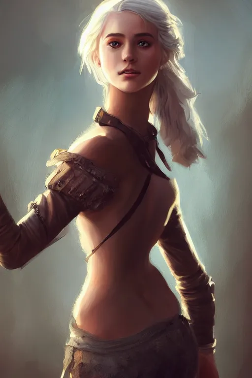 Image similar to full body portrait of a single beautiful young woman, ciri by francis tneh in front of a detailed background, highly detailed portrait, digital painting, artstation, concept art, smooth, sharp focus ilustration, artstation hq