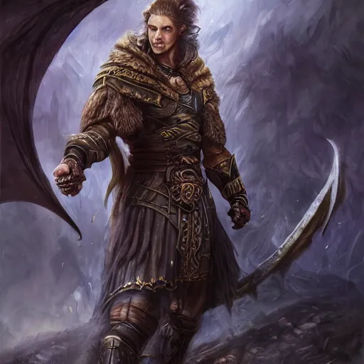 Image similar to a ruthless male druid, full body, 8 k, hyperrealistic, dragon slayer, hyperdetailed, fantasy portrait by laura sava