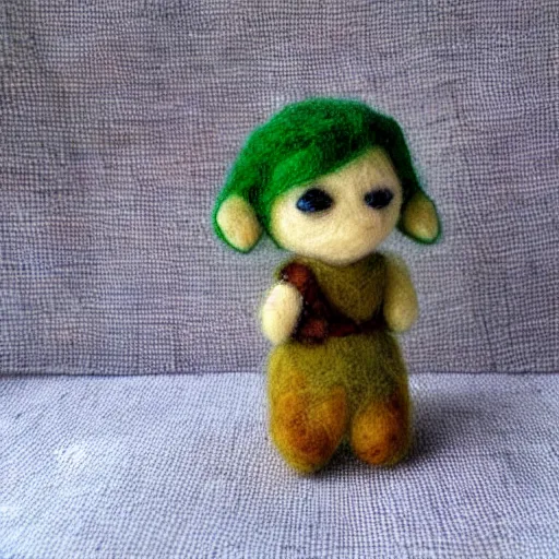 Image similar to a chibi needle felted link, needle felting art.