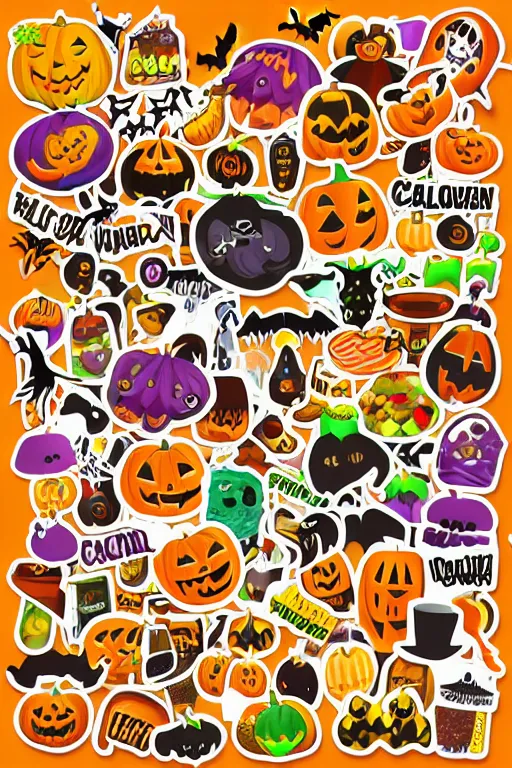 Prompt: collection of halloween food and candies, sticker, andromorphic, colorful, illustration, highly detailed, simple, smooth and clean vector curves, no jagged lines, vector art, smooth