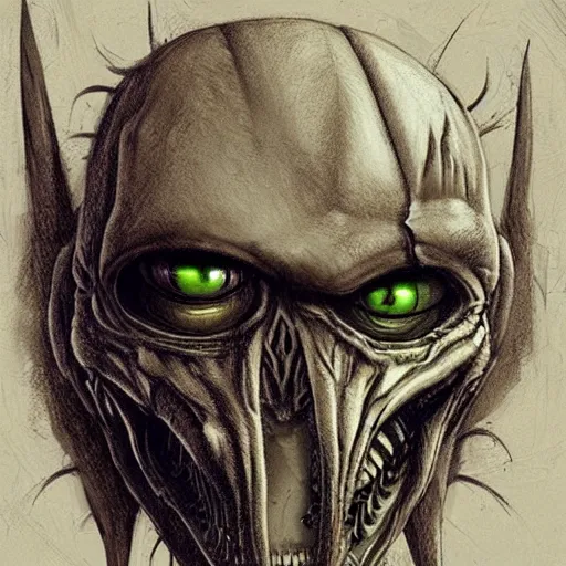 Prompt: surrealism grunge cartoon portrait sketch of Alien from Giger, by michael karcz, loony toons style, freddy krueger style, horror theme, detailed, elegant, intricate