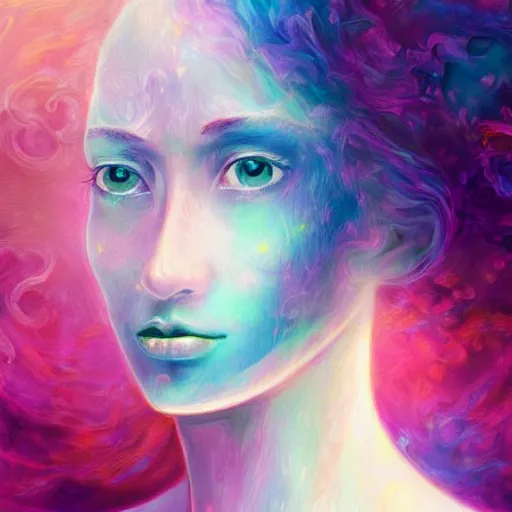 Image similar to beautiful detailed artistic portrait of a person travelling between different astral planes. grainy and rough. fine detail. soft colour scheme. artistic painting by lurid ( 2 0 2 2 ). featured on deviantart.