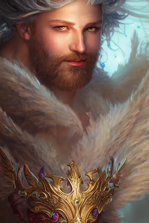 Image similar to fairy king, highly detailed, d & d, fantasy, highly detailed, digital painting, trending on artstation, concept art, sharp focus, illustration, global illumination, ray tracing, realistic shaded, art by artgerm and greg rutkowski and fuji choko and viktoria gavrilenko and hoang lap,