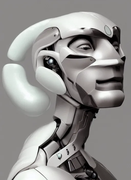 Image similar to portrait of a futuristic blanco ceramic Spanish prince grinning humanoid robot with a stunning face and muscular body reclining, macho, piroca, dotado, guapo, matte surface, trending on cgsociety