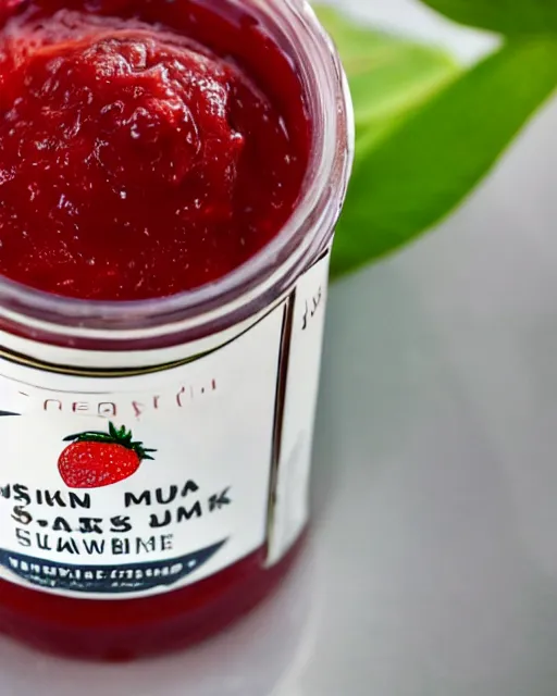 Image similar to elon musk!!! sinking!!! into jar of strawberry jam