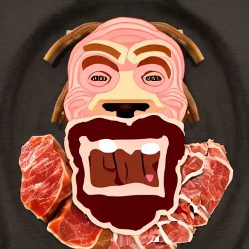 Image similar to chuck roast norris, chuck norris face made of meat