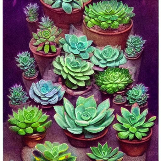 Prompt: a beautiful panting of a succulent plants make from ethiopian opal and glass, transparent, colorful, by edmund dulac and bob eggleton on artstation