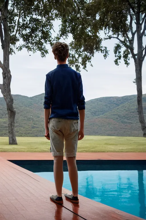 Image similar to troye sivan standing on the diving board, red weapon 8 k s 3 5, cooke anamorphic / i lenses, highly detailed, cinematic lighting