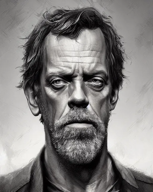 Image similar to hugh laurie, hyper realistic face, beautiful eyes, fantasy art, in the style of greg rutkowski, intricate, hyper detailed, smooth