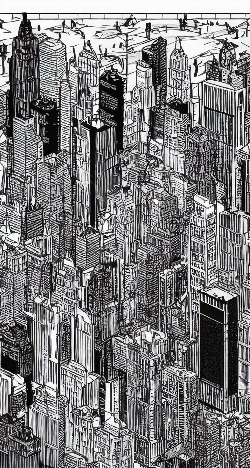 Image similar to cypherpunk full body illustration of nyc, cameras, black and white, city street background with high tall buildings, central park, abstract landscape, highly detailed, finely detailed