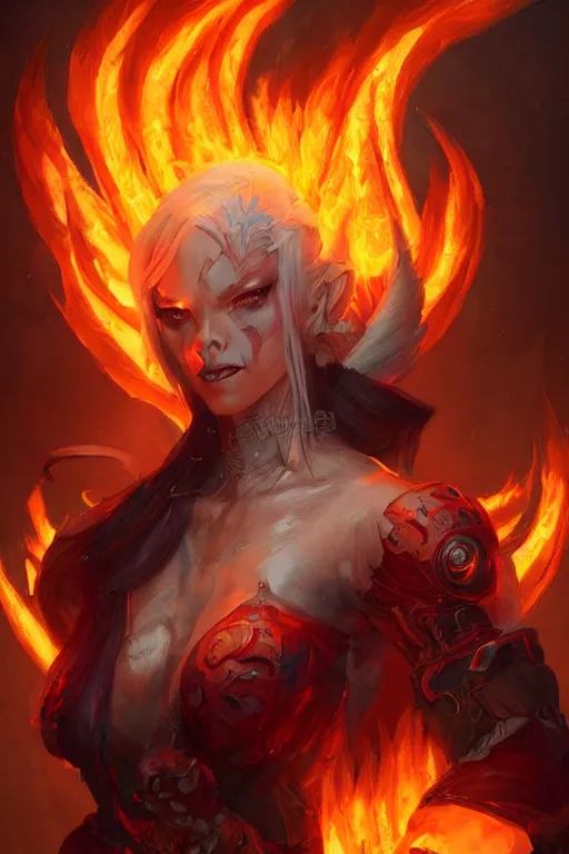 Image similar to a d & d character with flames in their eyes, character concept art, illustration, world of warcraft, by greg rutkowski, emylie boivin, rossdraws