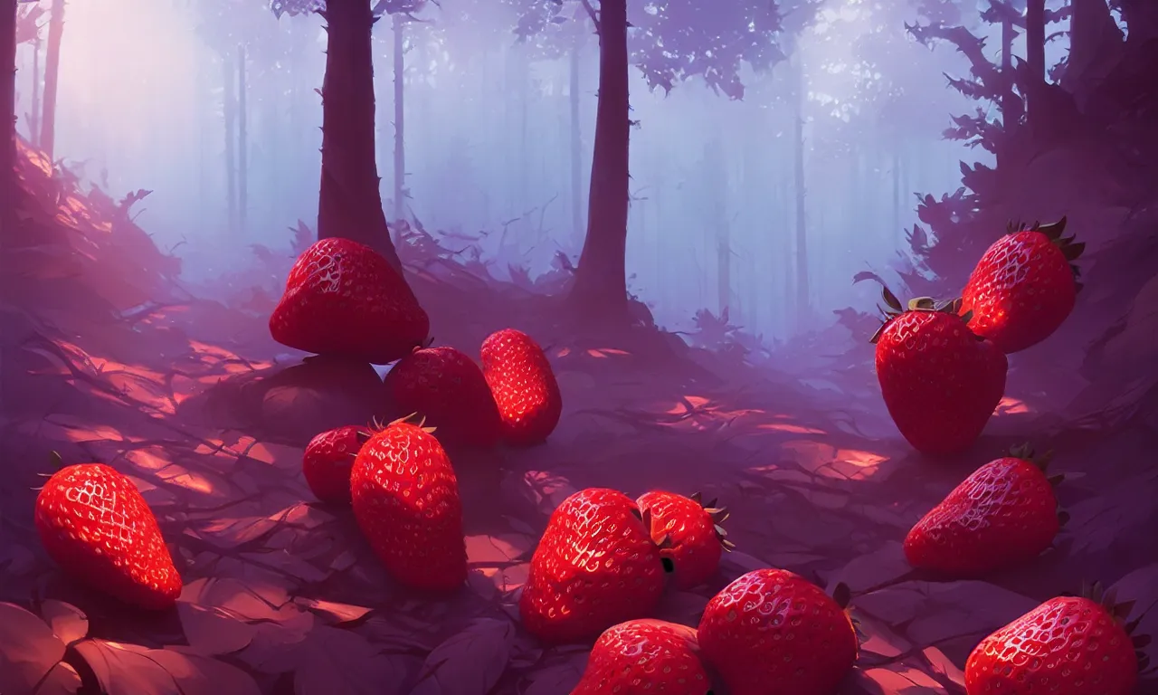 Image similar to Dark forest large strawberries, behance hd by Jesper Ejsing, by RHADS, Makoto Shinkai and Lois van baarle, ilya kuvshinov, rossdraws global illumination