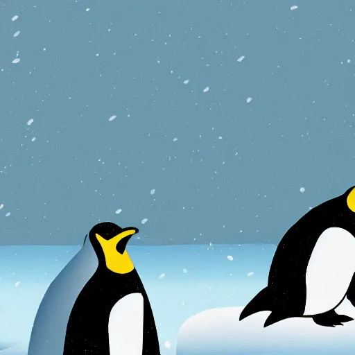 Prompt: an illustration of a penguin with sunglasses, watching other penguins in the north pole