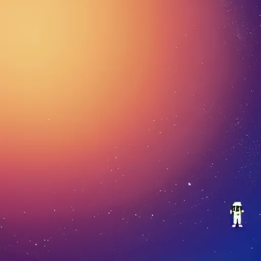 Image similar to a lonely man is flying in space, 4k, HD, concept art wallpaper, pixelart