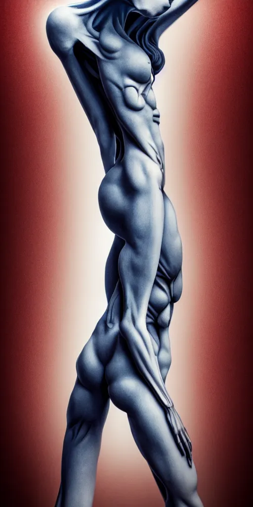 Image similar to poster design, full body anatomical model, 3 d photographic render of a deconstructed asymmetric human anatomical correct human body, in hoc signo vinces, waterfall, in the style of leonora carrington, gottfried helnwein, intricate composition, blue light by caravaggio, insanely quality, highly detailed, masterpiece, red light, artstation