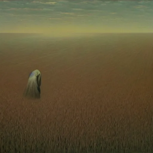 Prompt: blighted fields by Zdzisław Beksiński, oil on canvas