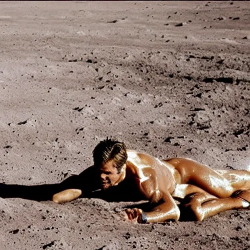 Prompt: brad pitt mud wrestling on the moon