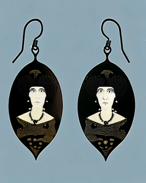 Image similar to aubrey beardsley, 2 d lasercut earrings, 8 k resolution, detailed