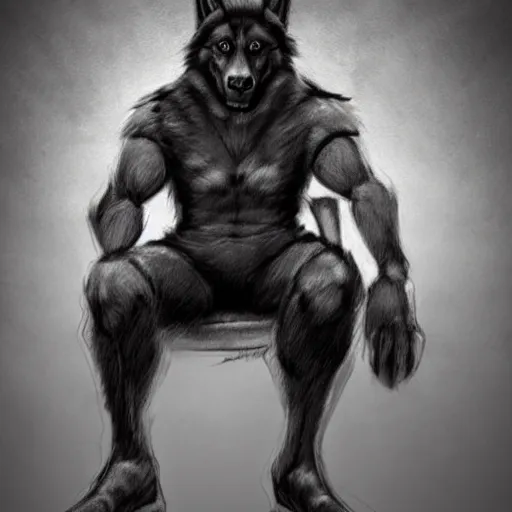 Image similar to a humanoid german shepherd beast - man, sitting on a couch and puts on socks, artstation, concept art, smooth, sharp foccus ilustration, artstation