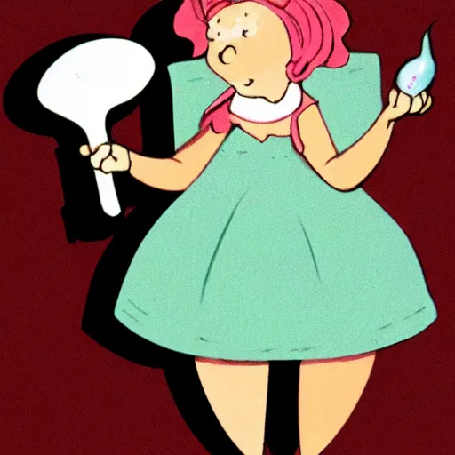 Image similar to a bar soap character is wearing a dress, her head is a bar soap