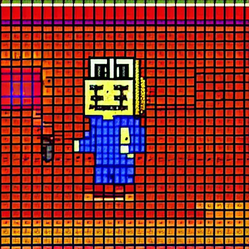 Image similar to character in weird videogame on windows 3.1, ms dos, pixelart, 16-bit, dithered.