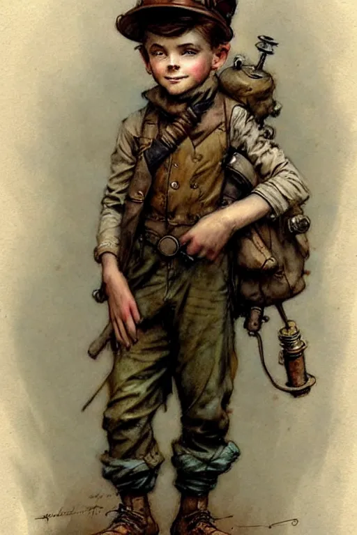 Image similar to (((((1950s steampunk adventurer boy inventer explorer . muted colors.))))) by Jean-Baptiste Monge !!!!!!!!!!!!!!!!!!!!!!!!!!!