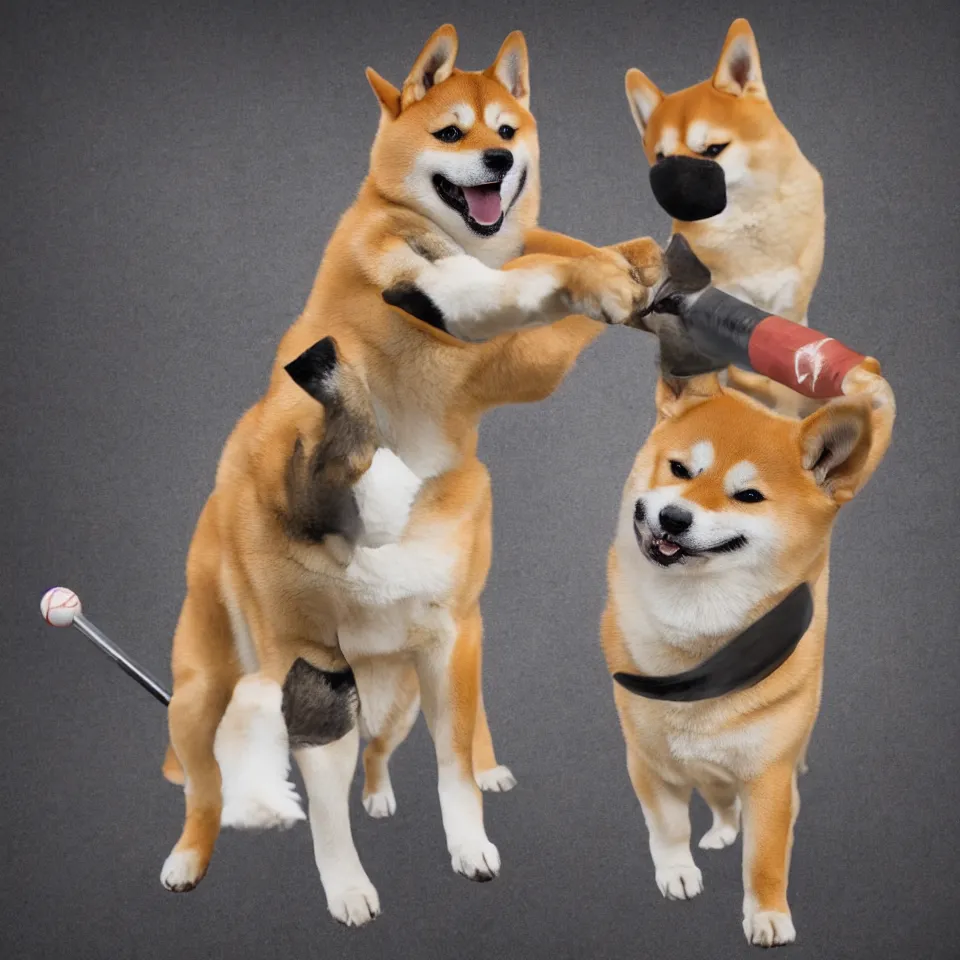 Image similar to shiba inu dog with baseball bat 4 k