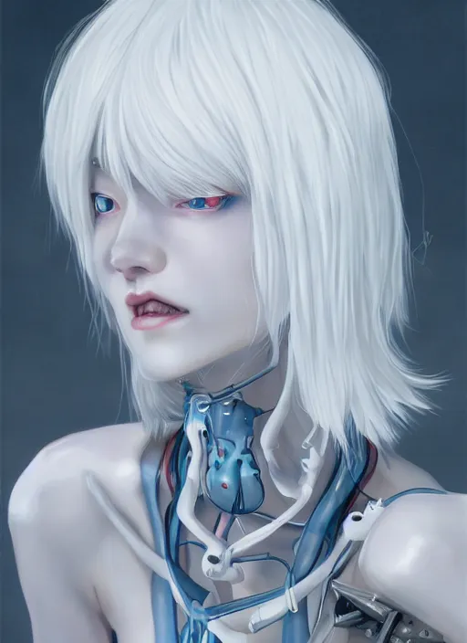 Image similar to albino rei ayanami, fluent composition, concept art, ambient light, 4 k, intricate details, highly professionally detailed, cgsociety, highly detailed -