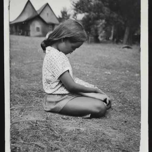 Image similar to a high quality vintage photo of a young girl praying