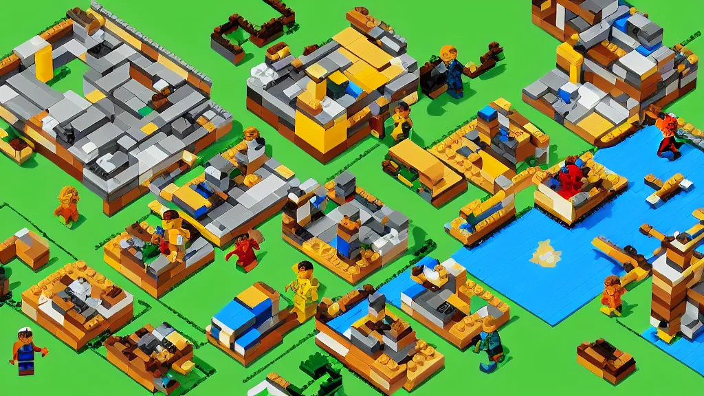 Prompt: pixel art isometric lego strategy game screenshot