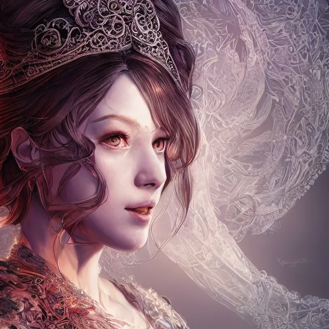 Image similar to the portrait of the lawful good alignment personified as an absurdly beautiful, graceful, elegant, sophisticated, young woman made, an ultrafine hyperdetailed illustration by kim jung gi, irakli nadar, intricate linework, bright colors, octopath traveler, final fantasy, unreal engine 5 highly rendered, global illumination, radiant light, detailed and intricate environment