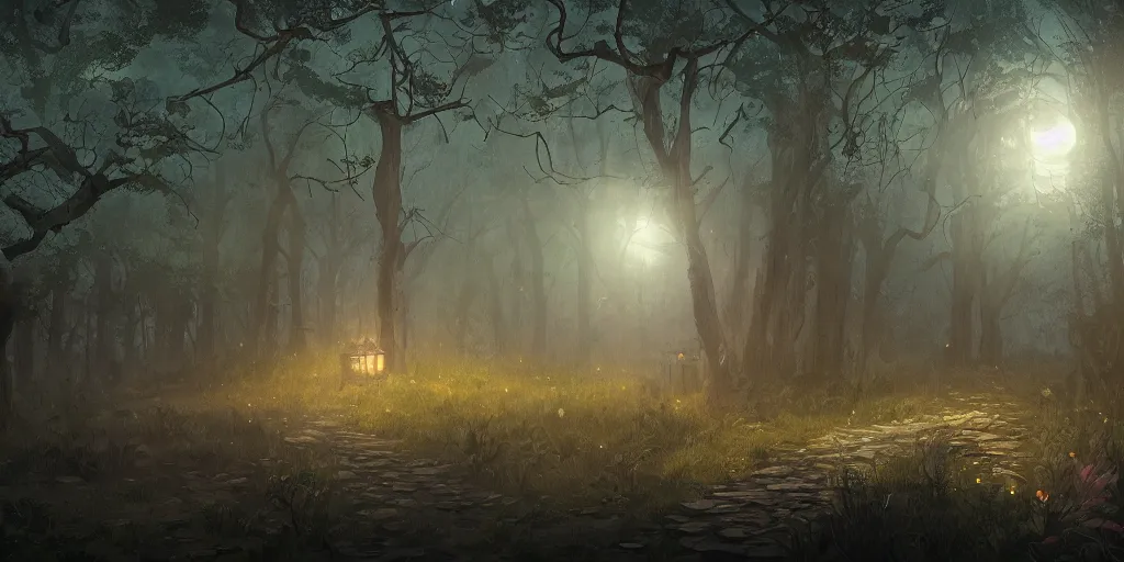 Prompt: ttrpg of a moonlit clearing in the woods, gridless, beautiful, 8 k, high quality digital art