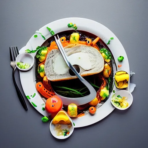 Prompt: a meal of strange and disgusting, but also futuristic designer food, food photography