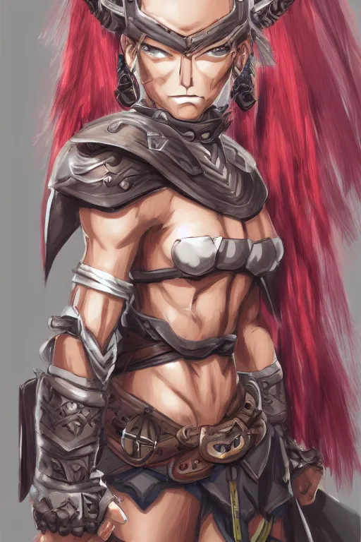 Image similar to portrait of a female orc warrior in Yusuke Murata style, D&D, dungeons and dragons, anime, manga, rpg, jrpg, pixiv, trending on artstation, HD