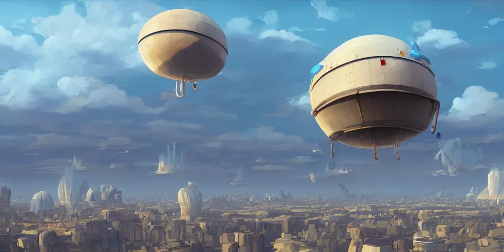 Image similar to gigantic airship floating over a modern city in summer, science - fiction, goro fujita, artstation