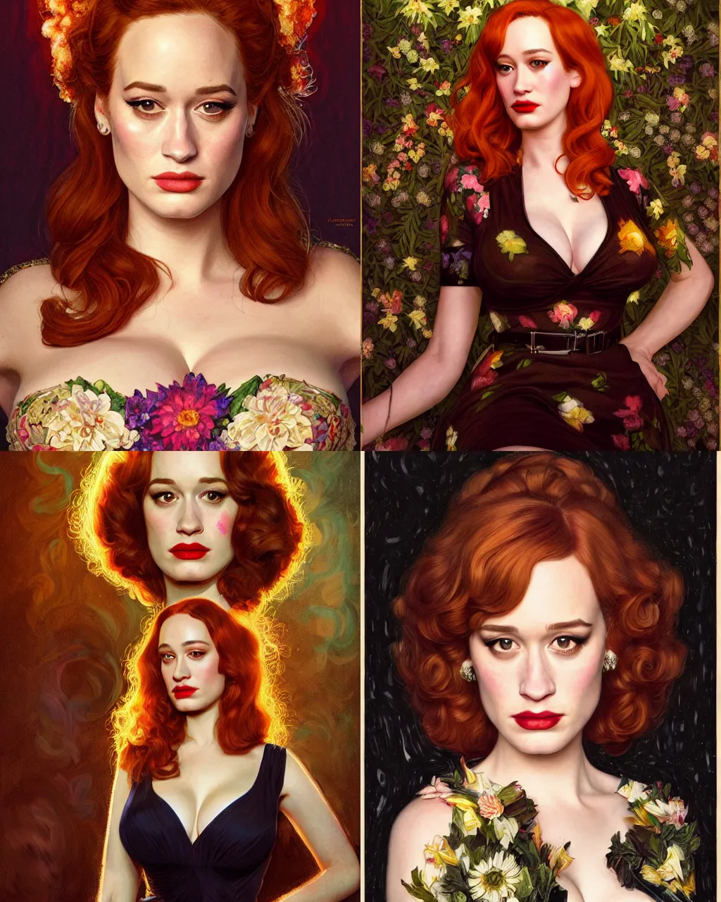 Prompt: sophisticated portrait of Christina Hendricks Brie Larson Kat Dennings, 1960s flower power hippy, very smoky Paris bar, elegance, highly detailed, shallow depth of field, Artstation, Artgerm, Donato Giancola and Joseph Christian Leyendecker