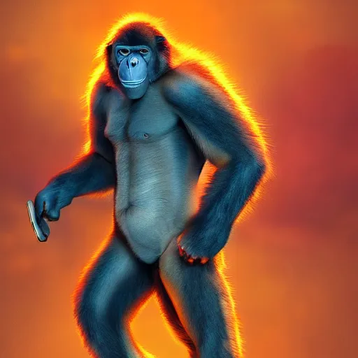 Prompt: fury art, an anthro ape wearing a large cape, colorful background, 3 d, 8 k, extremely detailed, trending on furaffinity, trending on artstation, award winning, sharp focus, illustration