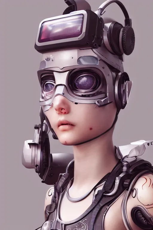 Prompt: cyborg girl kawaii wearing oculus, ultra realistic, concept art, intricate details, highly detailed, photorealistic, octane render, 8 k