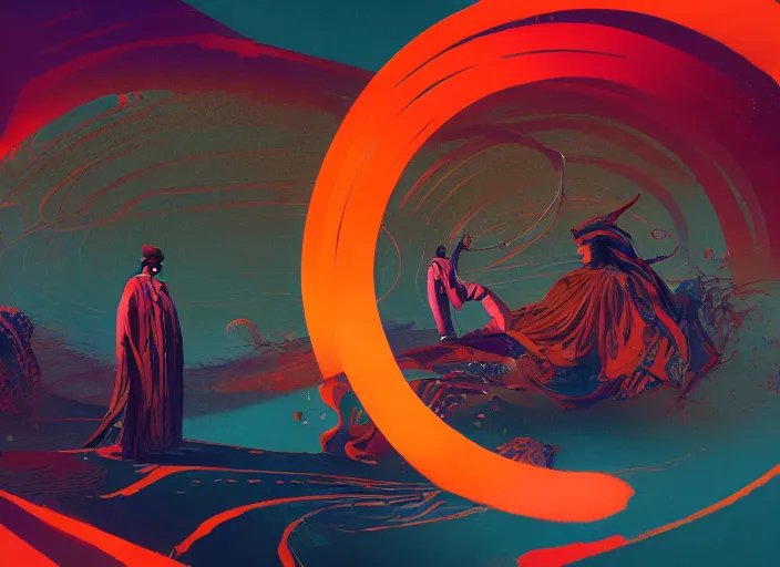 Prompt: A psychedelic dusty iron ring , vibrant color scheme, highly detailed, in the style of romanticism, cinematic, artstation, Moebius, Greg rutkowski