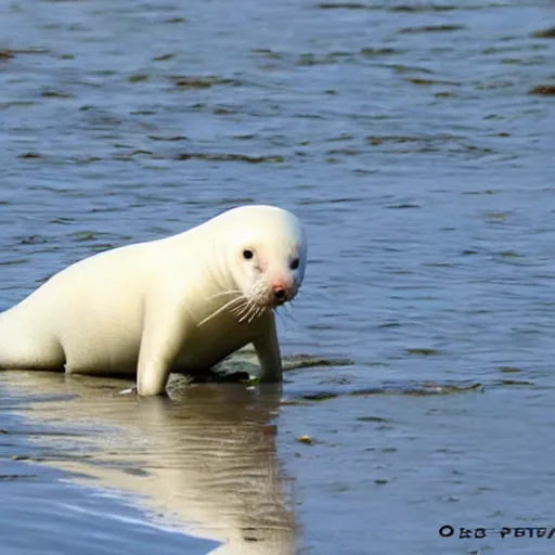 Prompt: albino amphibious otter seal hybrid.