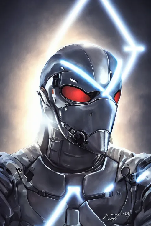 Image similar to cyber cyborg ninja mask helmet metal gear solid artic suit swat commando, global illumination ray tracing hdr fanart arstation by sung choi and eric pfeiffer and gabriel garza and casper konefal, a spectacular view cinematic rays of sunlight comic book illustration, by john kirby